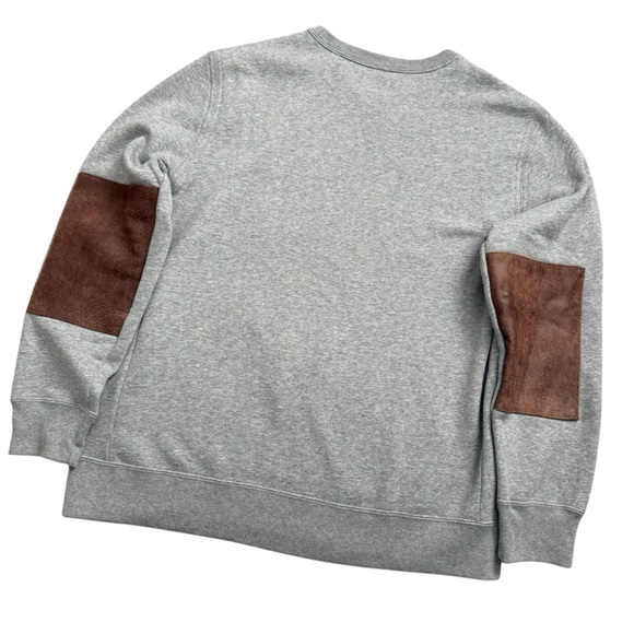 Billy Reid Dover Sweatshirt Grey with Brown Leather Patch Elbows XL - Picture 6 of 9